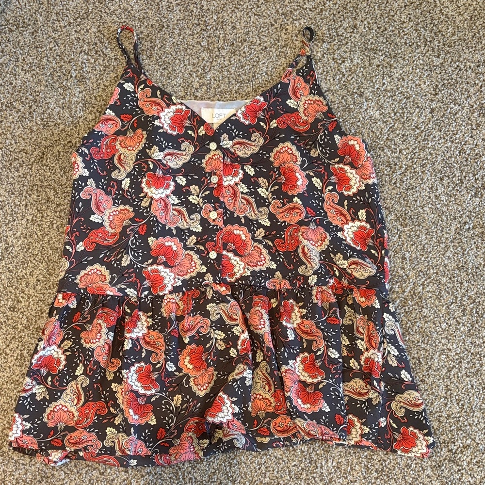LOFT Pink and Gray Paisley Peplum top